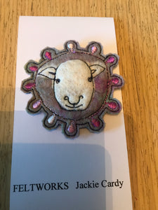 Handmade felt sheep brooch by Feltworks Jackie Cardy No 10