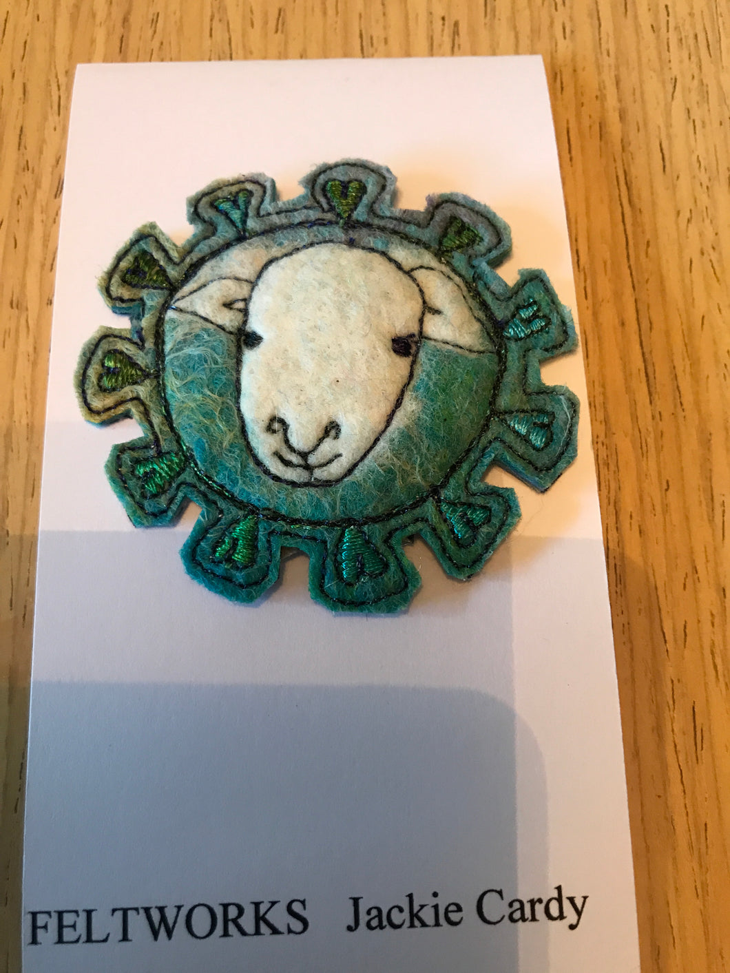 Handmade felt sheep brooch by Feltworks Jackie Cardy No 9