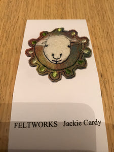 Handmade felt sheep brooch by Feltworks Jackie Cardy No 1