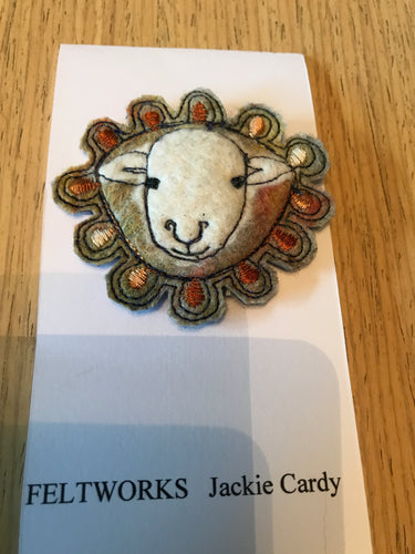 Handmade felt sheep brooch by Feltworks Jackie Cardy No 6