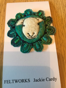 Handmade felt sheep brooch by Feltworks Jackie Cardy No 7