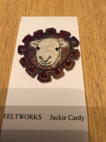 Handmade felt sheep brooch by Feltworks Jackie Cardy No 2