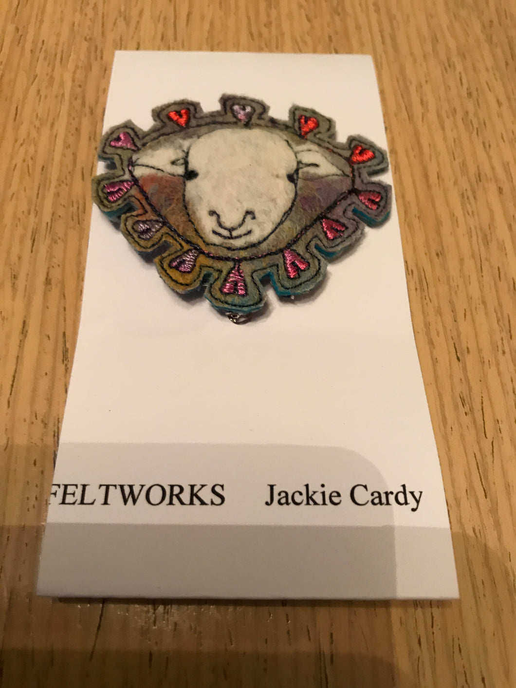 Handmade felt sheep brooch by Feltworks Jackie Cardy No 3