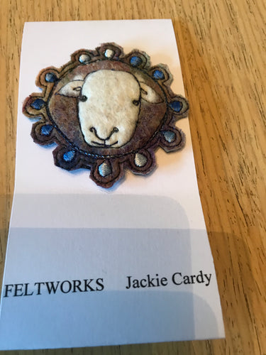 Handmade felt sheep brooch by Feltworks Jackie Cardy No 8