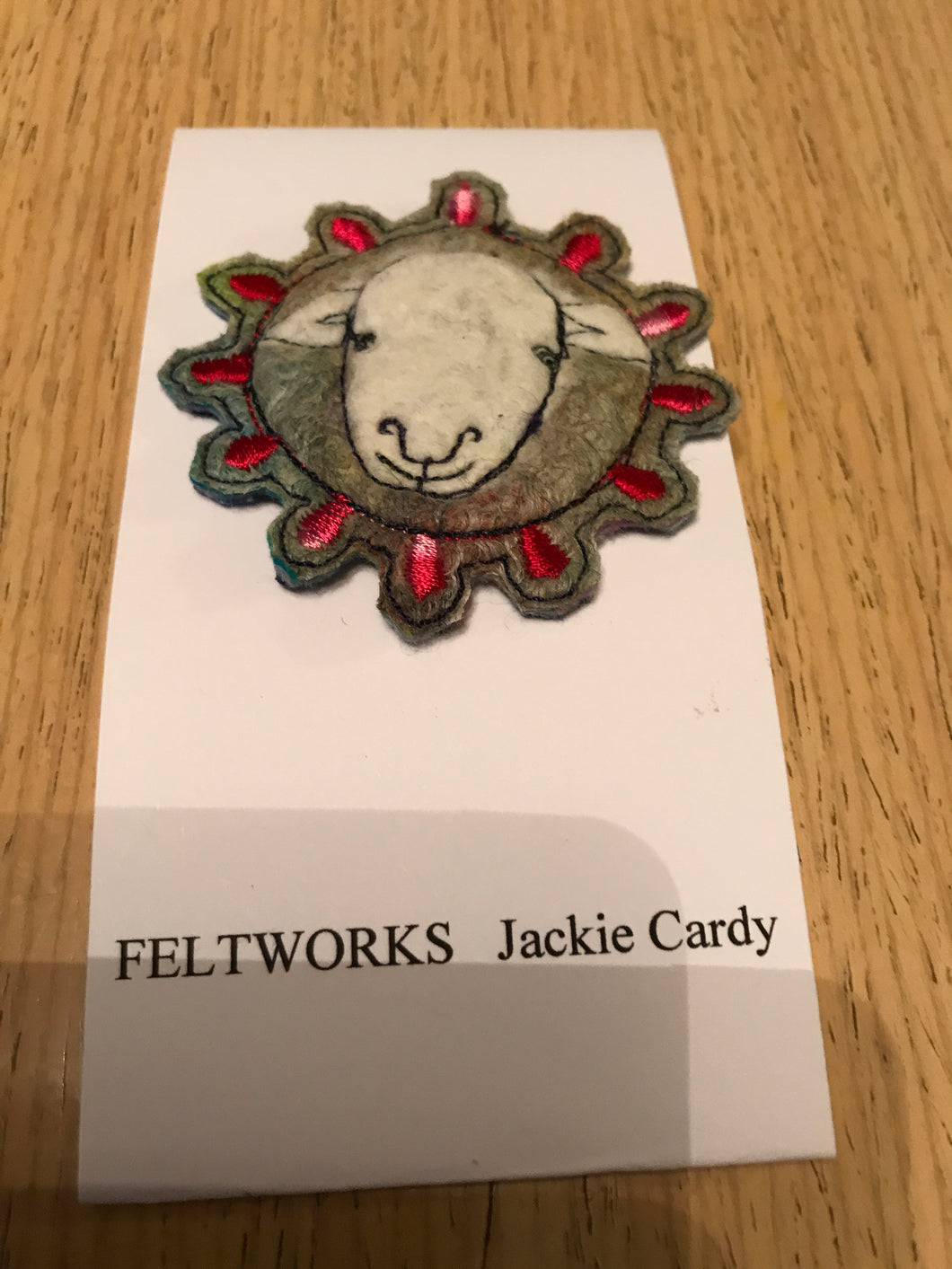 Handmade felt sheep brooch by Feltworks Jackie Cardy No 4